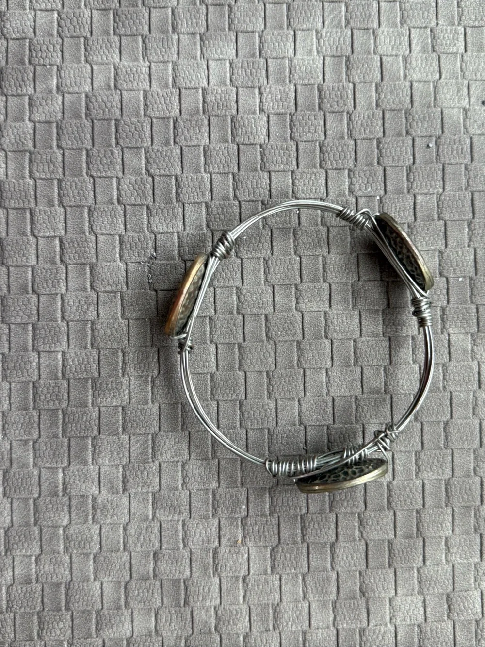 Silver Hammered Oval wired Bangle Bracelet